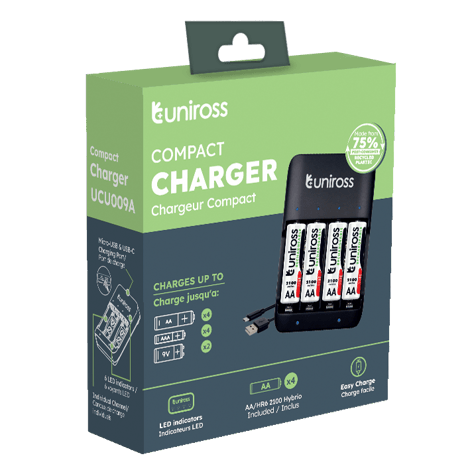 Зарядно за 4 акумулаторни батерии + 4 AA 2100 mAh Uniross