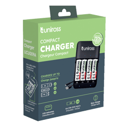 Зарядно за 4 акумулаторни батерии + 4 AA 2100 mAh Uniross