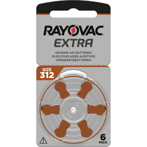 Rayovac Acoustic 312 PR41 hearing aid batteries pack of 6