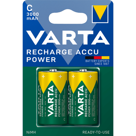 2 Rechargeable Batteries HR14 Varta Size C 3000 mAh - 1.2V