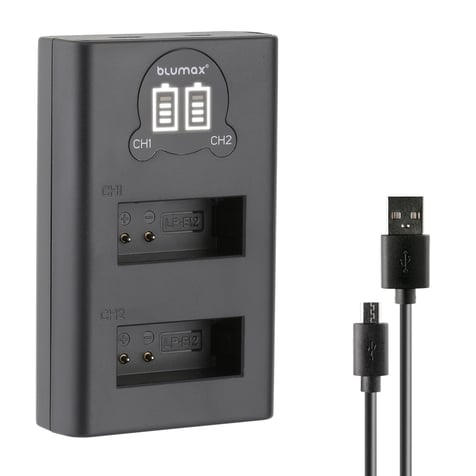 Charger for 2 Canon LP-E12 batteries with LCD display
