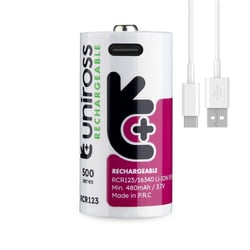 Акумулаторна батерия RCR123A Uniross Li-Ion USB-C - 3.7V 500 mAh