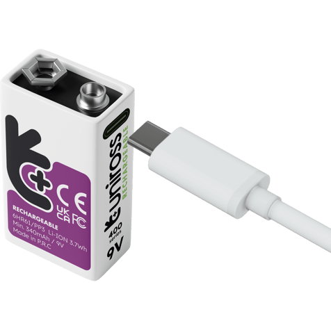 Rechargeable Battery 9V Li-Ion Uniross 9V 400 mAh + USB Type C