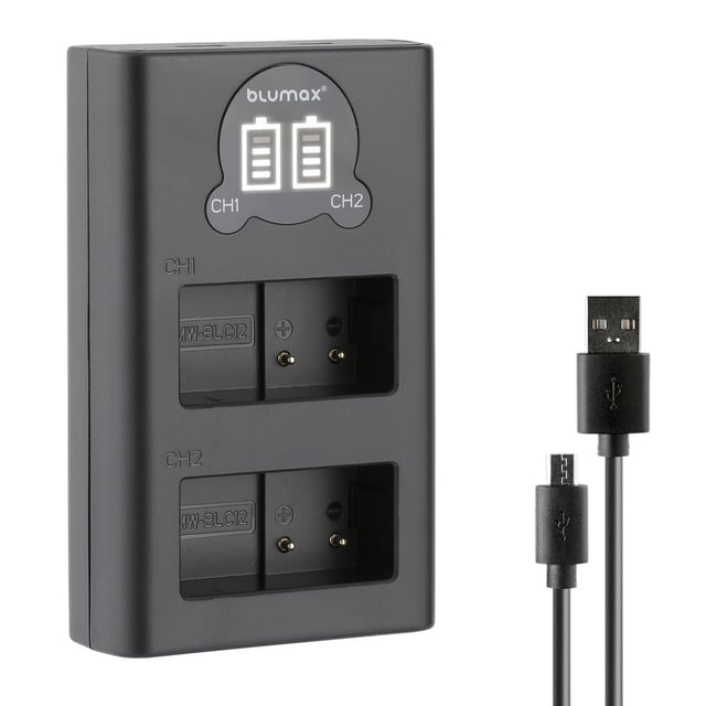 Зарядно за 2 батерии Panasonic DMW-BLC12 с LCD дисплей - 8.4V