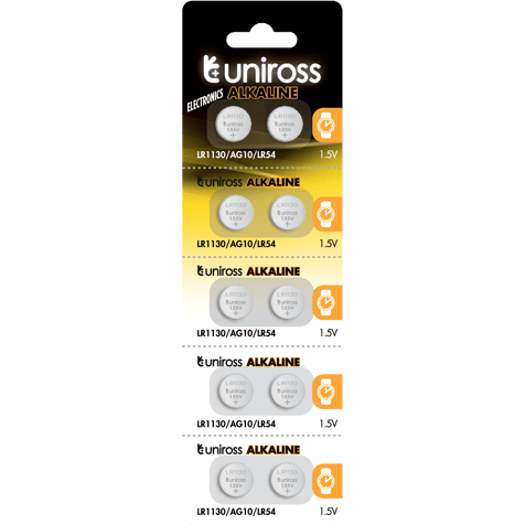 10 Alkaline Batteries AG10 LR1130 389 189 1.55V Uniross