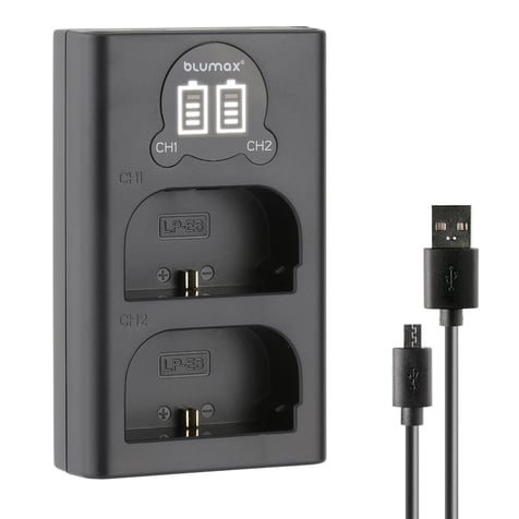 Charger for 2 Canon LP-E6 batteries with LCD display
