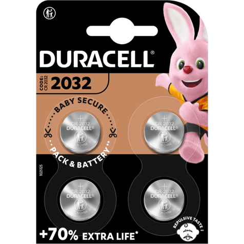 Duracell DL2032 CR2032 3V lithium batteries 4 pieces