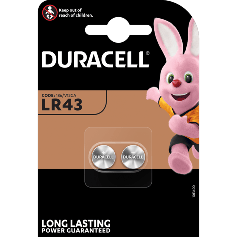 Duracell LR43 AG12 1.5V alkaline batteries 2 pcs
