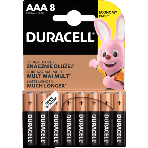 Алкални батерии ААА Duracell Basic MN2400 AAA -8 броя