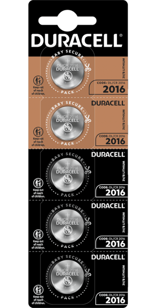 Duracell DL2016 CR2016 3V Lithium Batteries - 5 Batteries