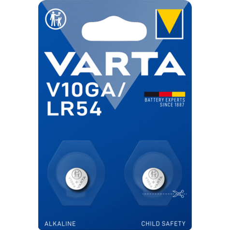 Varta V10GA LR54 AG10 LR1130 1.5V alkaline batteries 2 pcs