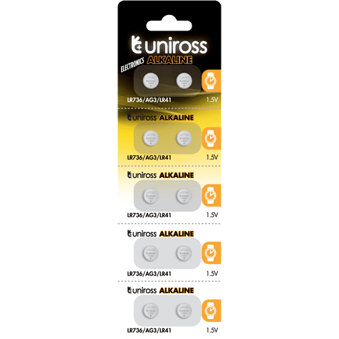 10 Alkaline Batteries AG3 LR41 392 192 - 1.55V Uniross