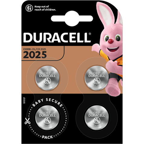 Duracell DL2025 CR2025 Lithium Batteries - 3V - 4 Batteries
