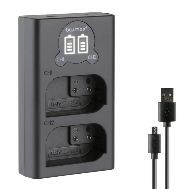 Зарядно за 2 батерии Panasonic DMW-BLK22 с LCD дисплей - 8.4V