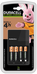 DURACELL Hi-Speed Charger with 2 x AA 1300 mAh and 2 x AAA 750 mAh - Ready in 45min