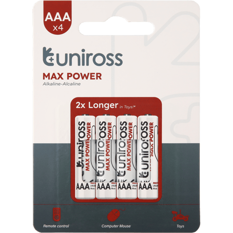 4 Алкални батерии AAA Uniross Max Power Alkaline -1.5V