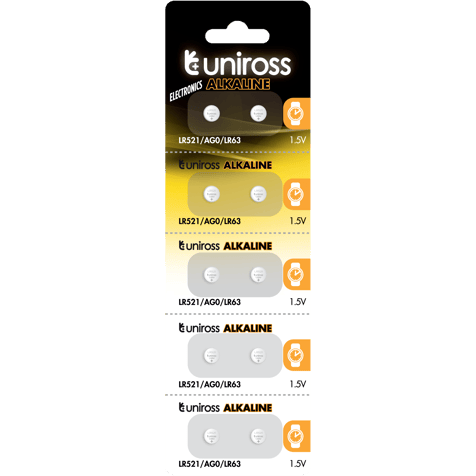 10 Alkaline Batteries AG0 Uniross LR521 - 1.5V