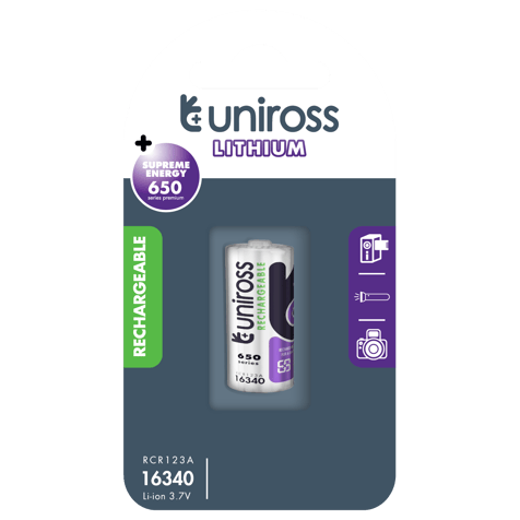Акумулаторна батерия CR123A Uniross 16340 Li-Ion 3.7V 650 mAh