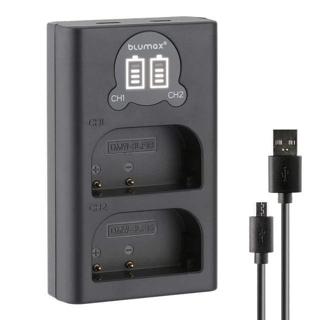 Зарядно за 2 батерии Panasonic DMW-BLF19 с LCD дисплей - 8.4V