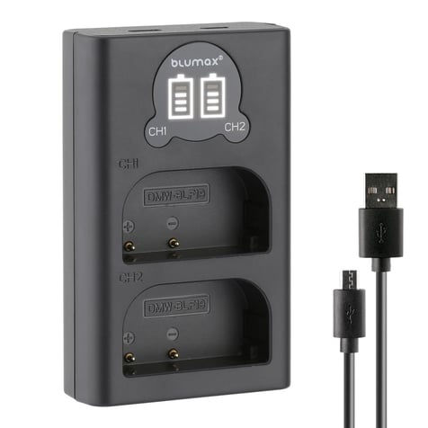Зарядно за 2 батерии Panasonic DMW-BLF19 с LCD дисплей - 8.4V