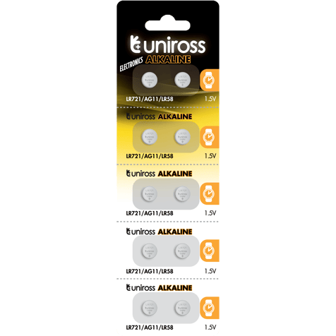 10 Alkaline Batteries AG11 LR721 362 162 1.55V Uniross