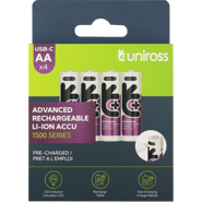 4 Акумулаторни батерии АА Uniross Li-Ion 1.5V 1500 mAh - USB - Type C