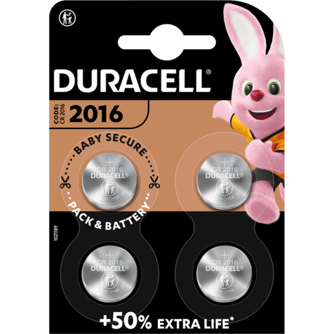 Duracell DL2016 CR2016 Lithium Batteries - 3V - 4 Batteries