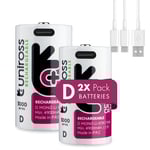 2 Акумулаторни батерии D Li-Ion Uniross 1.5V 5000 mAh + USB Type C