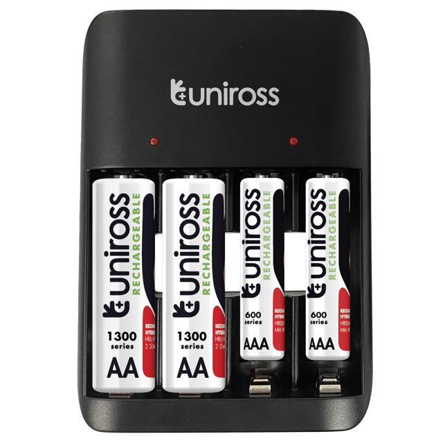 Зарядно за 4 акумулаторни батерии Uniross Value с 2 AA 1300 mAh и 2 AAA 600 mAh