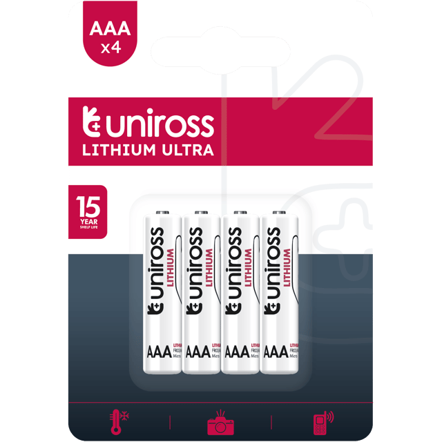 Литиеви батерии Uniross ААА FR3 Ultra Lithium AAA - 4 батерии