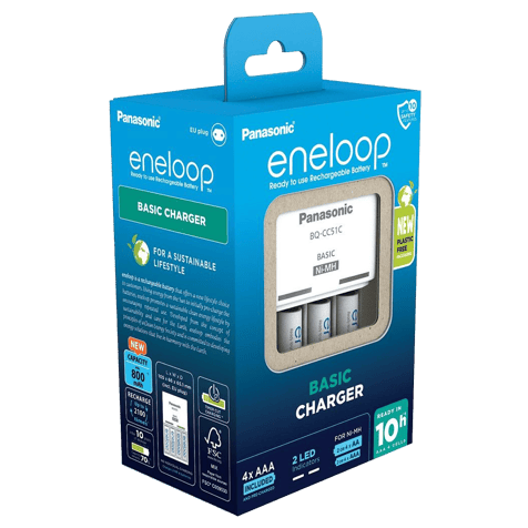 Зарядно за 2/4 батерии АА/ААА Panasonic Eneloop с 4 ААА х 800 mAh