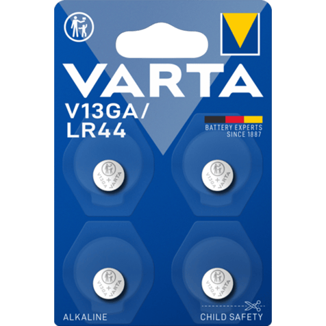 Алкални батерии LR44 Varta V13GA LR44 AG13 - 1.5V - 4 броя