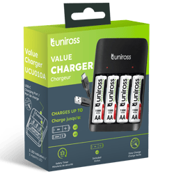 Зарядно за 4 акумулаторни батерии Uniross Value с 4 AA 1300 mAh