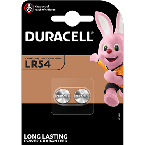 Duracell LR54 AG10 LR1130 1.5V alkaline batteries 2 pcs
