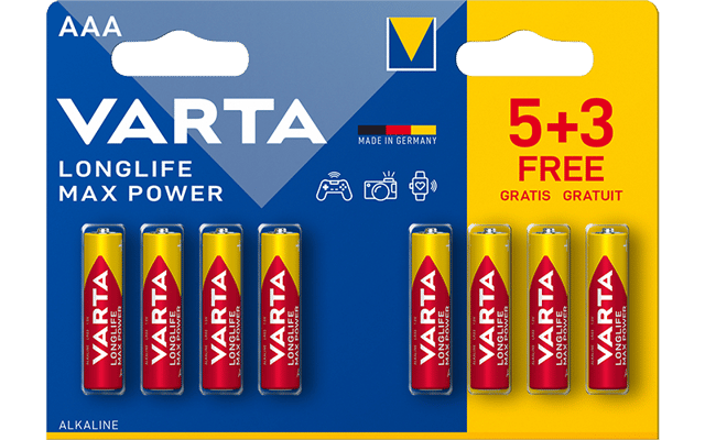 Алкални батерии AAA Longlife Max Power - Varta BL5+3