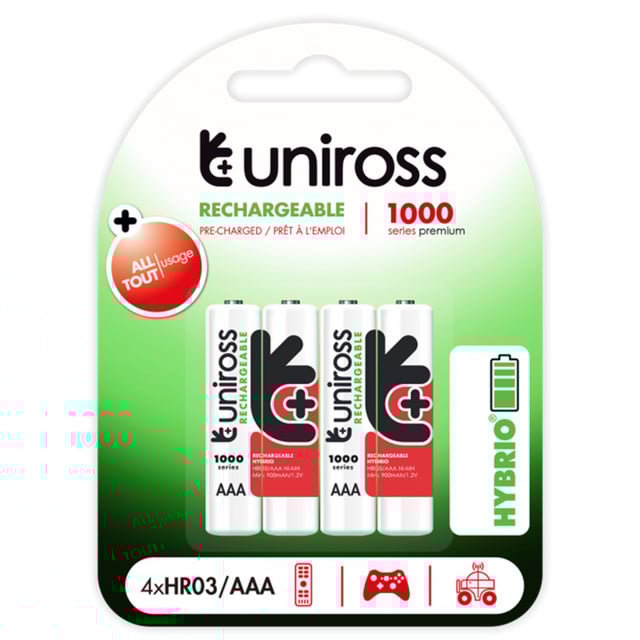  Акумулаторни батерии ААА Uniross Hybrio AAA / HR3  NIMH - 1000 mAh 1.2V