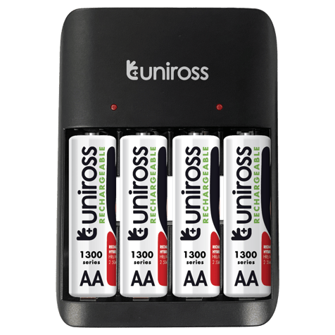 Зарядно за 4 акумулаторни батерии Uniross Value с 4 AA 1300 mAh