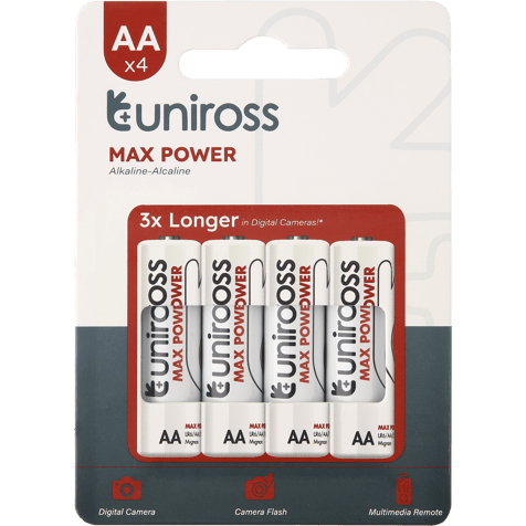 4 Алкални батерии АА Uniross Max Power Alkaline