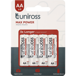 4 Алкални батерии АА Uniross Max Power Alkaline
