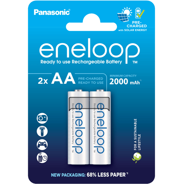 2 Акумулаторни батерии Panasonic Eneloop AA 2000 mAh - 1.2V
