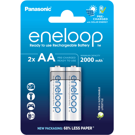 2 Акумулаторни батерии Panasonic Eneloop AA 2000 mAh - 1.2V