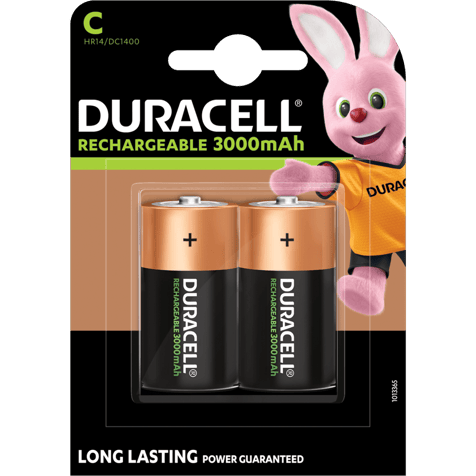 2 Rechargeable C Batteries Duracell C HR14 - 3000 mAh - 1.2V