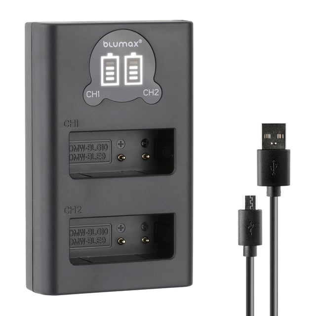 Зарядно за 2 батерии Panasonic DMW-BLG10 с LCD дисплей - 8.4V