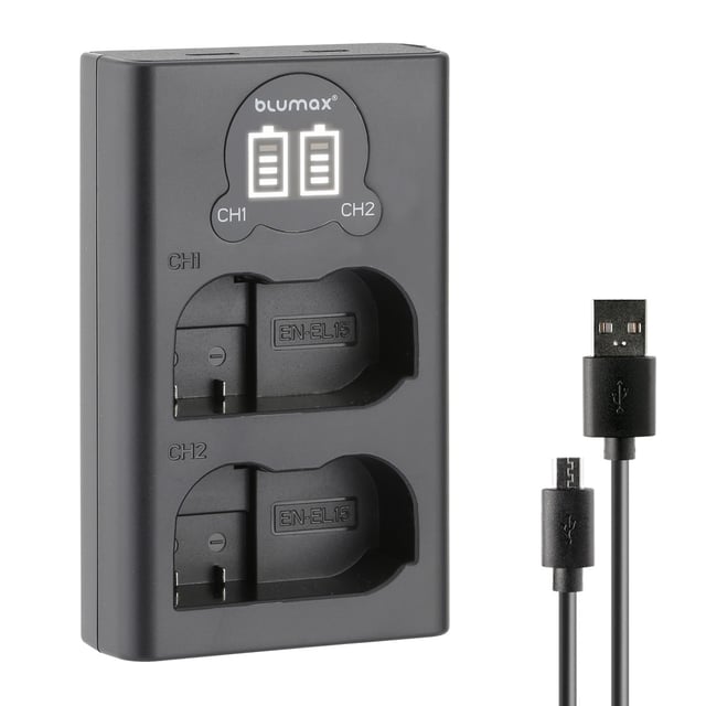 Зарядно за 2 батерии Nikon EN-EL15 с LCD дисплей - 8.4V