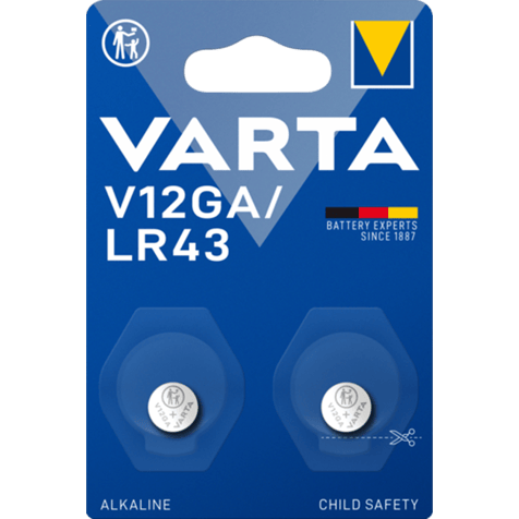 Varta V12GA LR43 AG12 1.5V alkaline batteries 2 pcs