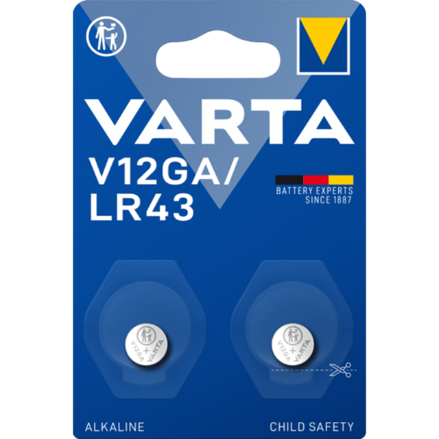 Алкални батерии LR43 Varta V12GA - AG12 - 1.5V - 2 броя
