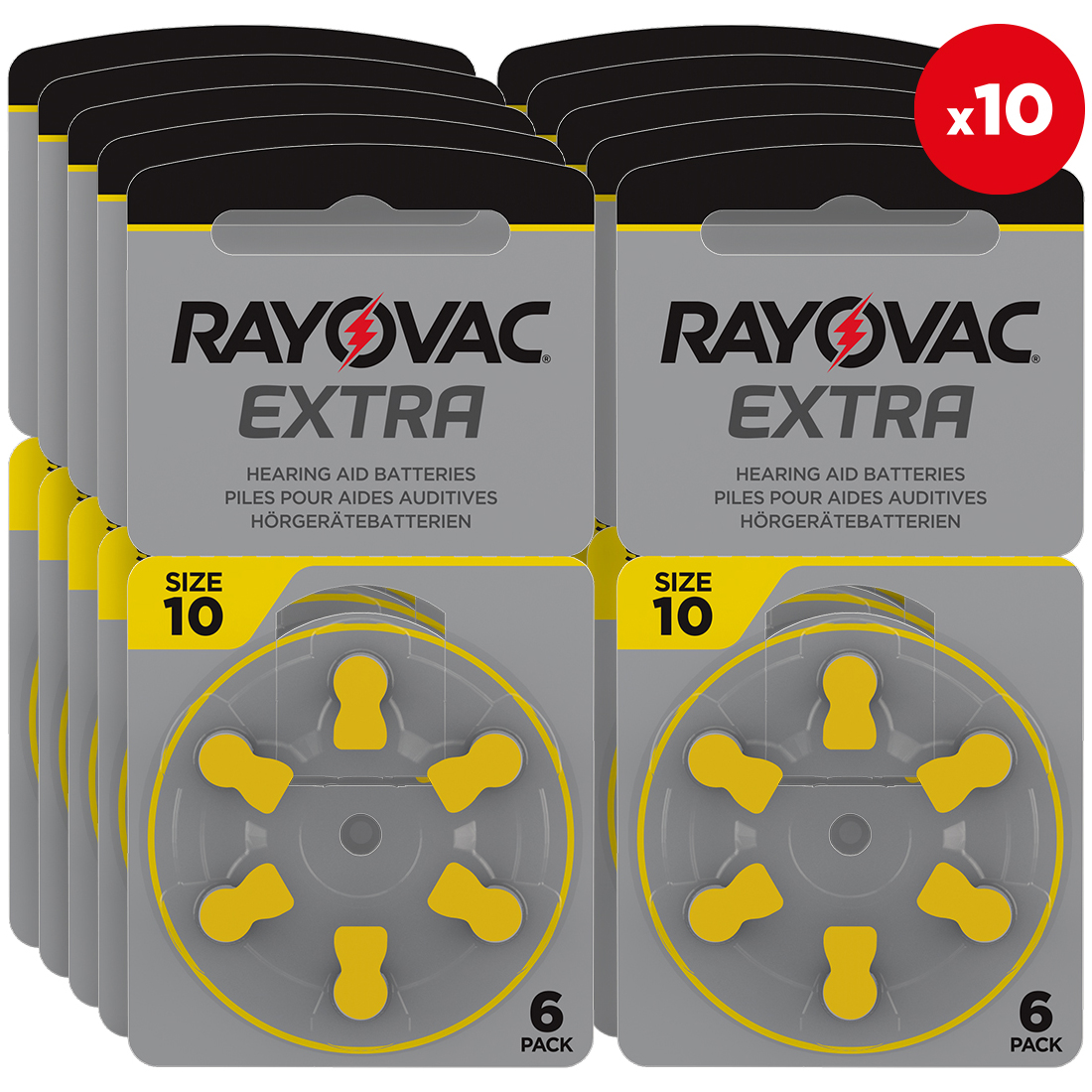 60 Hearing Aid Batteries 10 Extra Advance - Rayovac PR70