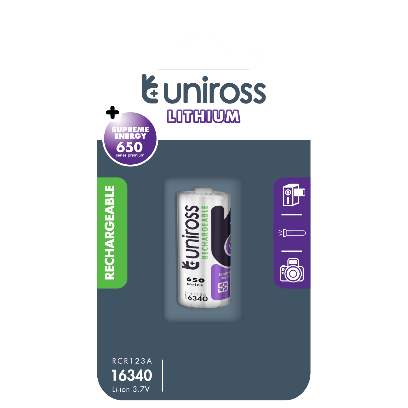 Акумулаторна батерия RCR123A Uniross Li-Ion - 3.7V 650 mAh