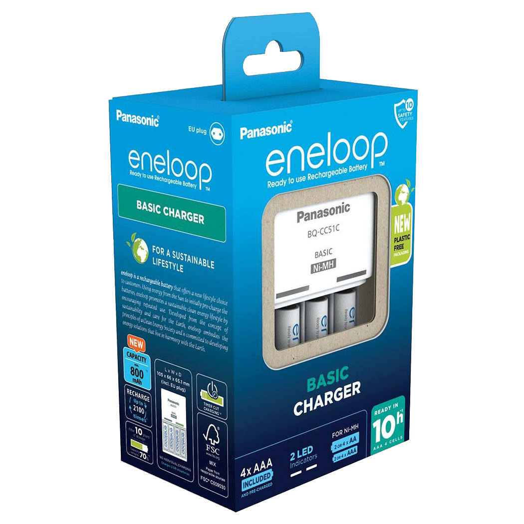 Charger for 2/4 AA/AAA batteries Panasonic Eneloop + 4 AAA x 800 mAh