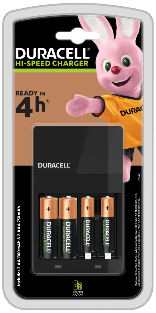 Зарядно за акумулаторни батерии DURACELL Hi-Speed с 2 x AA 1300 mAh и 2 x AAA 750 mAh ready in 4h
